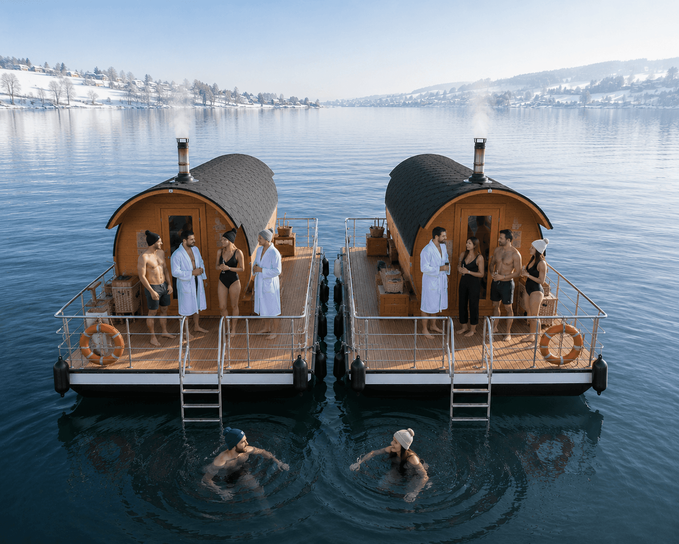 Aussendeck des Saunaboots Leopoldd mit Blick auf den Zürichsee